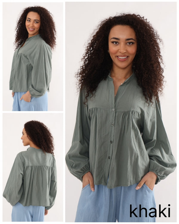 Italian collection cotton smock blouse - Khaki