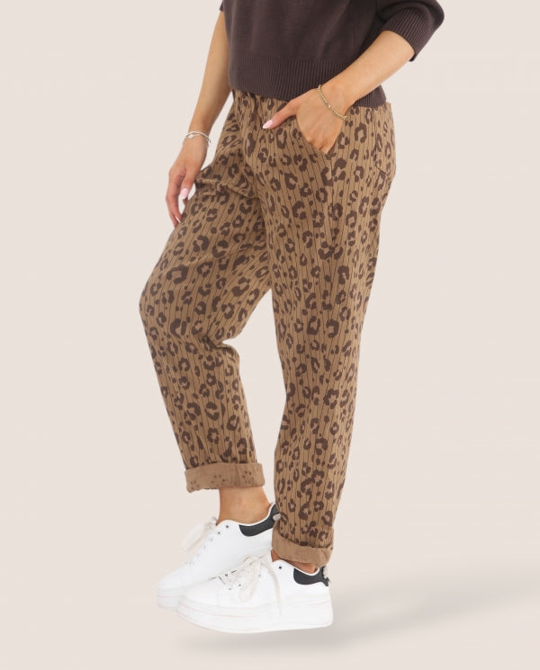 Italian collection leopard print stripe magic pants - Carmel