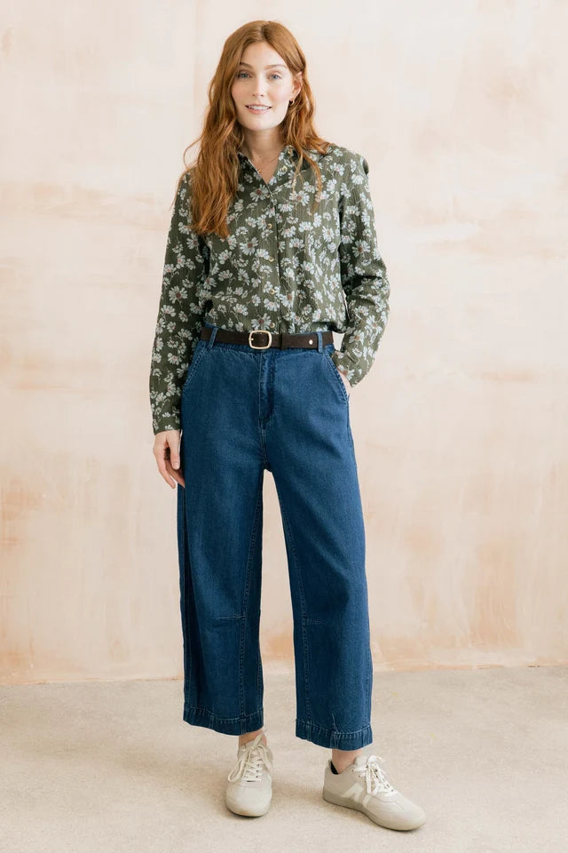 Lily and me Patsy Textured Crepe Printed Shirt Olive