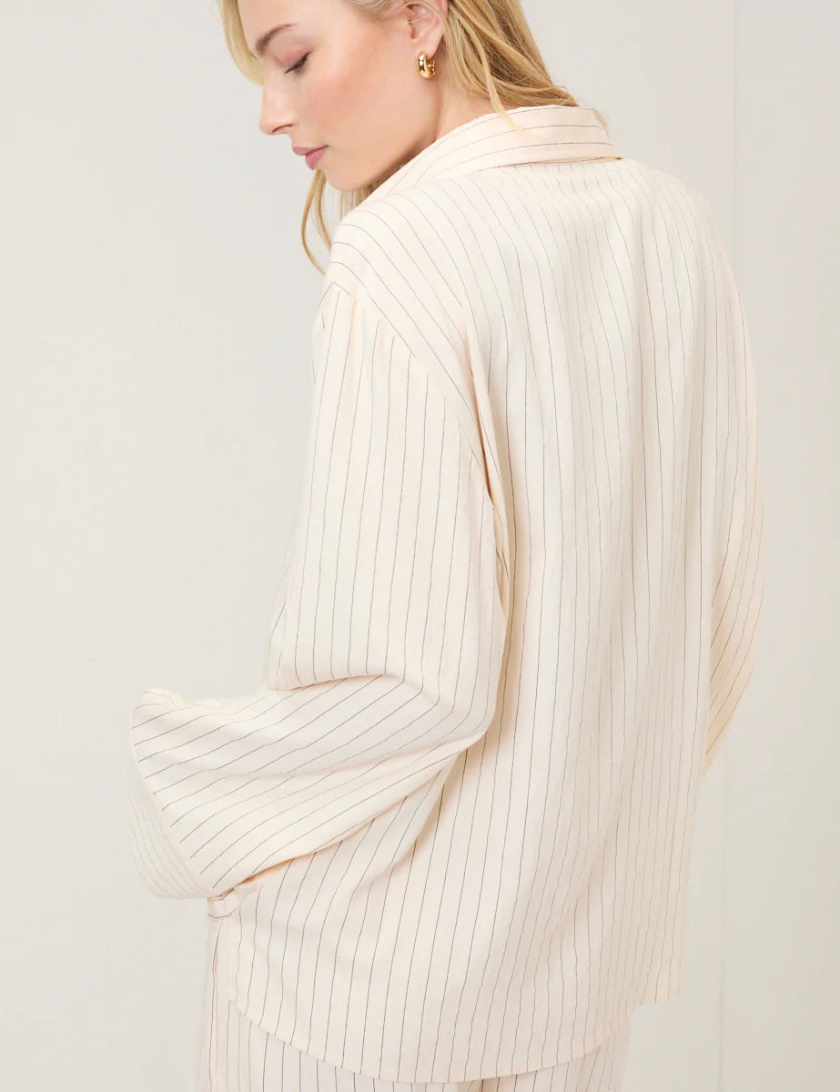 Nobody's Child Cream Pinstripe Tie Front Shirt