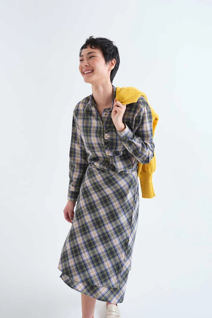 Compania fantastica 100% cotton green plaid shirt