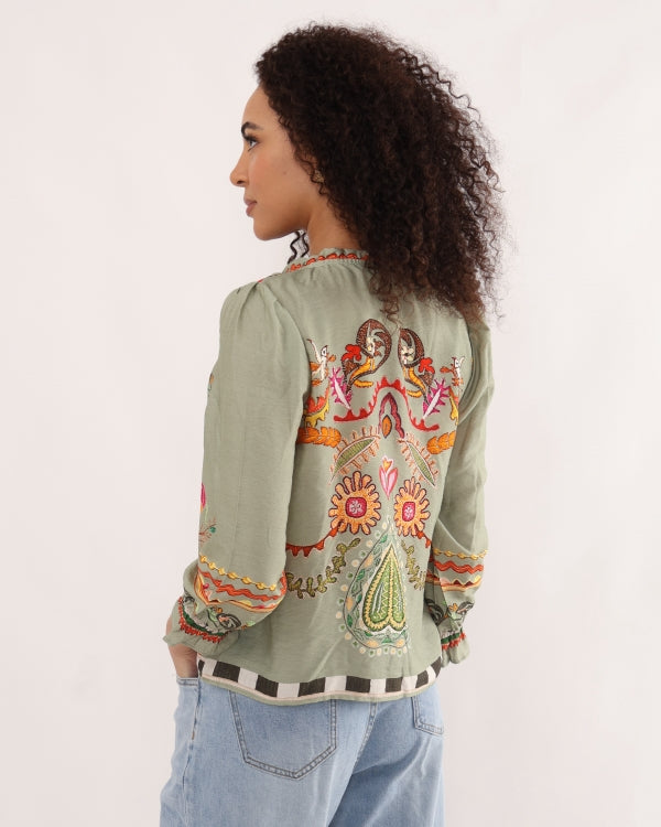 Italian collection bohemian folk floral print tie blouse