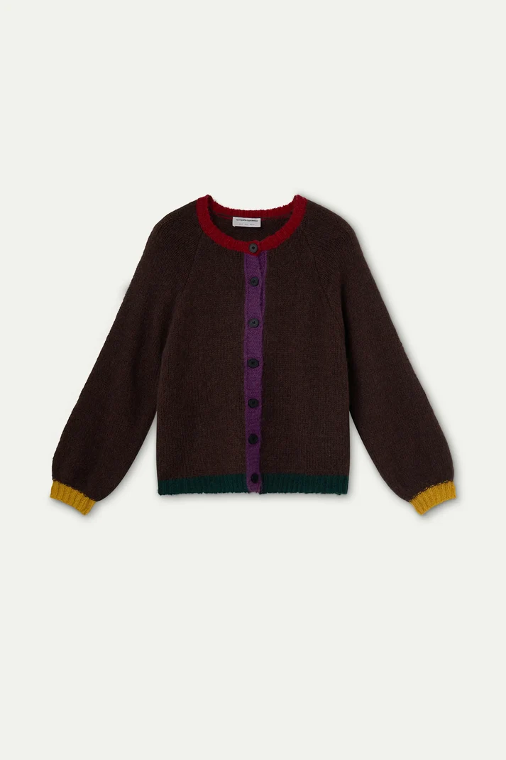 Compania Fantastica Brown knit cardigan with multi-color details