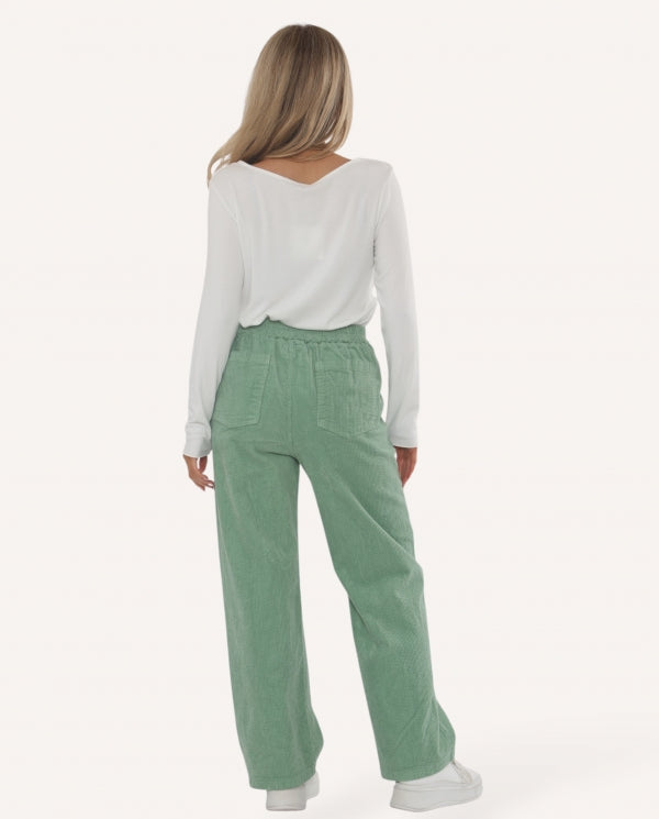 Italian collection corduroy button pocket wide leg trouses - Mint green