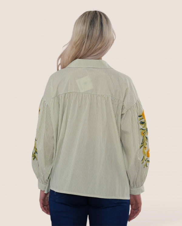 Italian collection pinstripe embroidered sleeve shirt