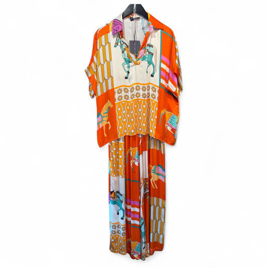 Cecile Wang Orange ‘Hermes’ Style Horse Tunic and Trousers