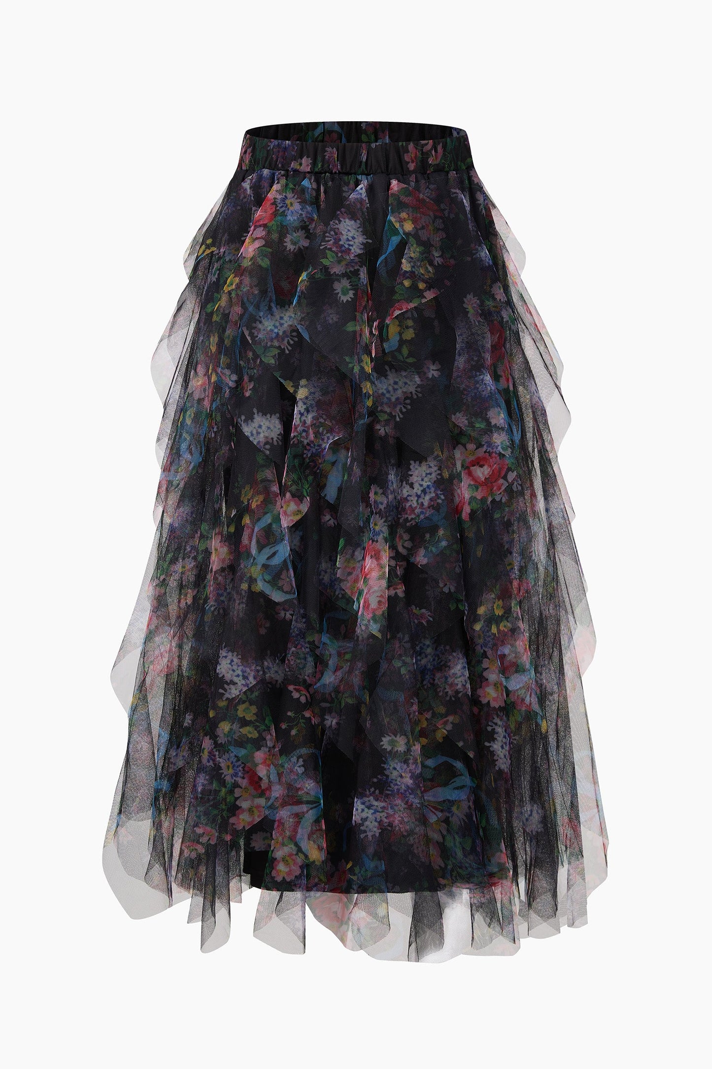 Miss short hair Layla Black Floral Layered Tulle Maxi Skirt