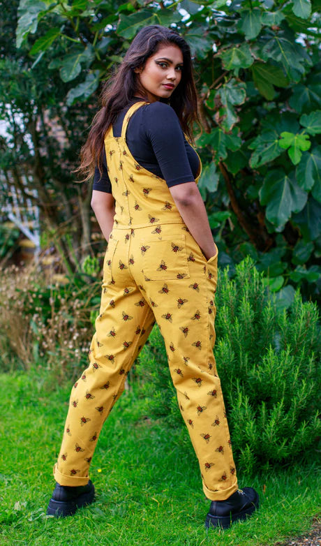 Run & Fly Gold bee stretch twill dungarees