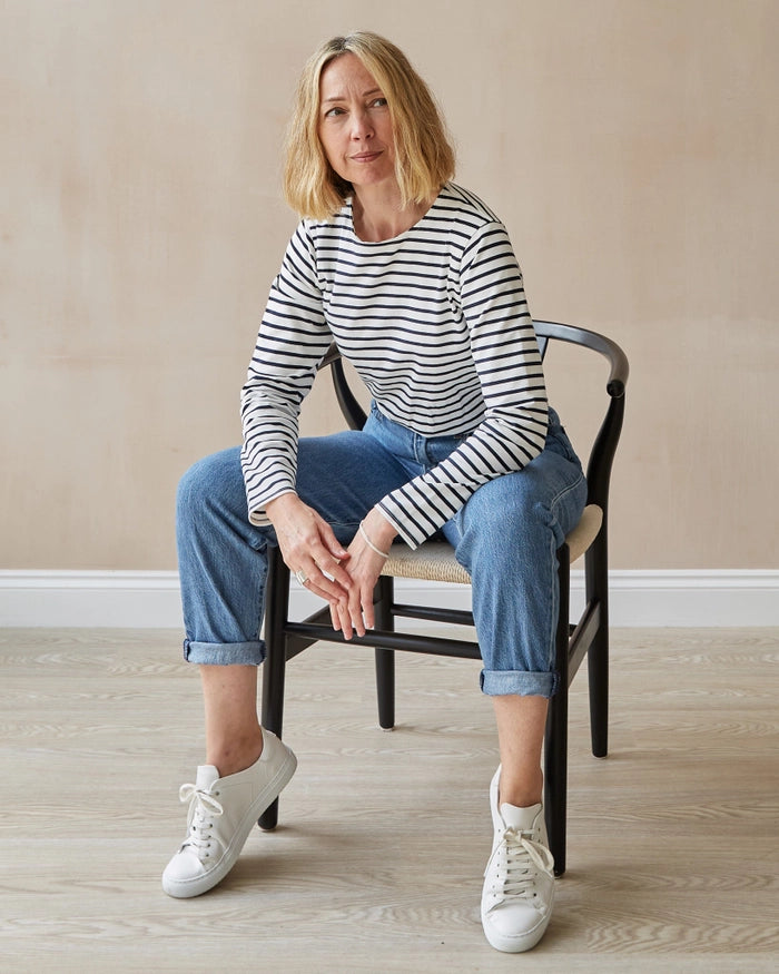 Chalk / Fleur Top / White & Navy Stripe