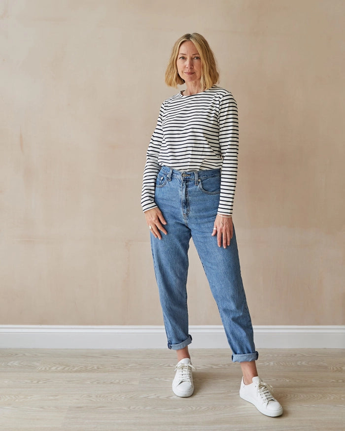 Chalk / Fleur Top / White & Navy Stripe