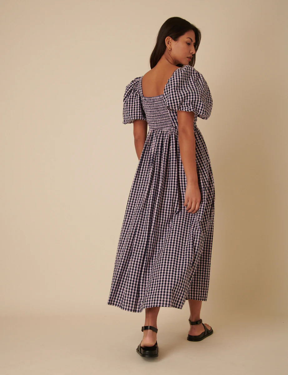 Nobody's Child Blue and pink gingham nova midi dress