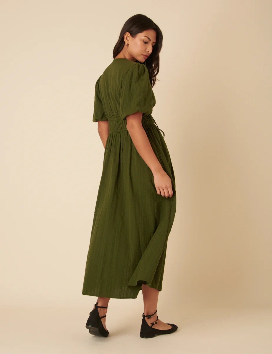 Nobody's Child Green Short Sleeve Scottie Midi Dress