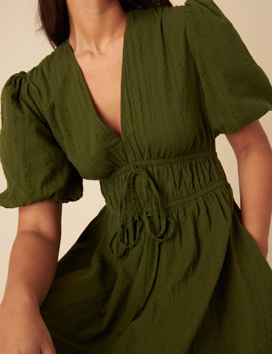 Nobody's Child Green Short Sleeve Scottie Midi Dress