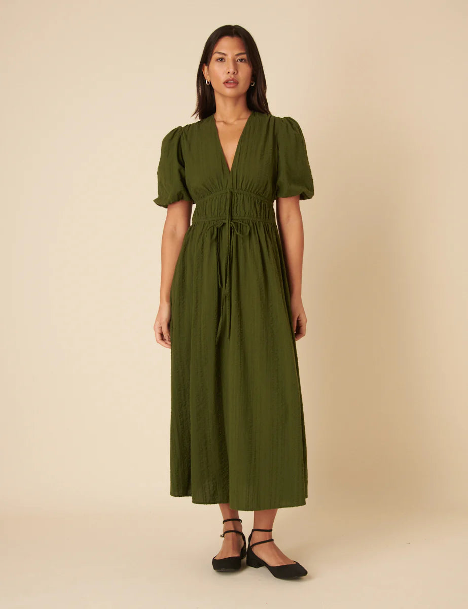 Nobody's Child Green Short Sleeve Scottie Midi Dress