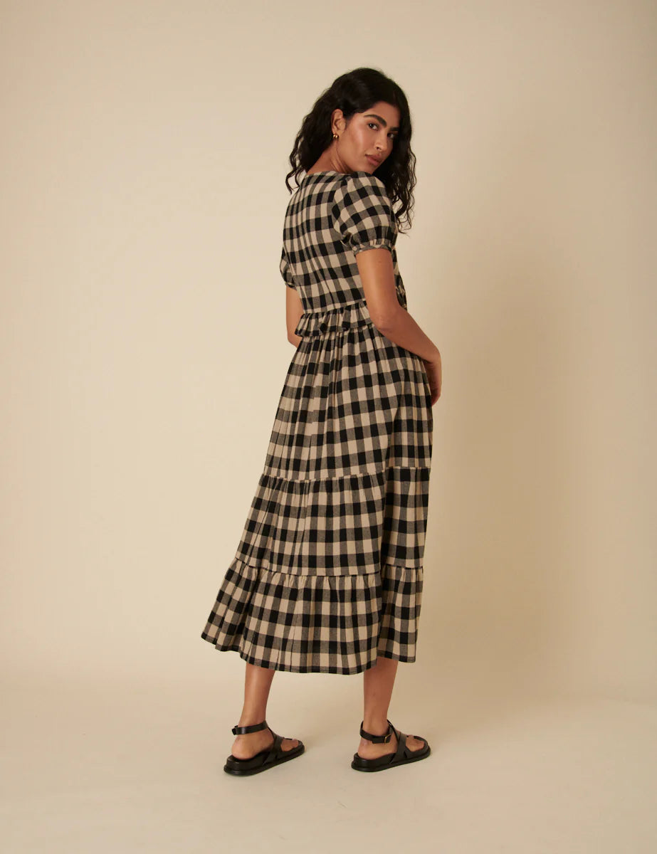 Nobody's Child Black Check Short Sleeve Katie Midi Dress