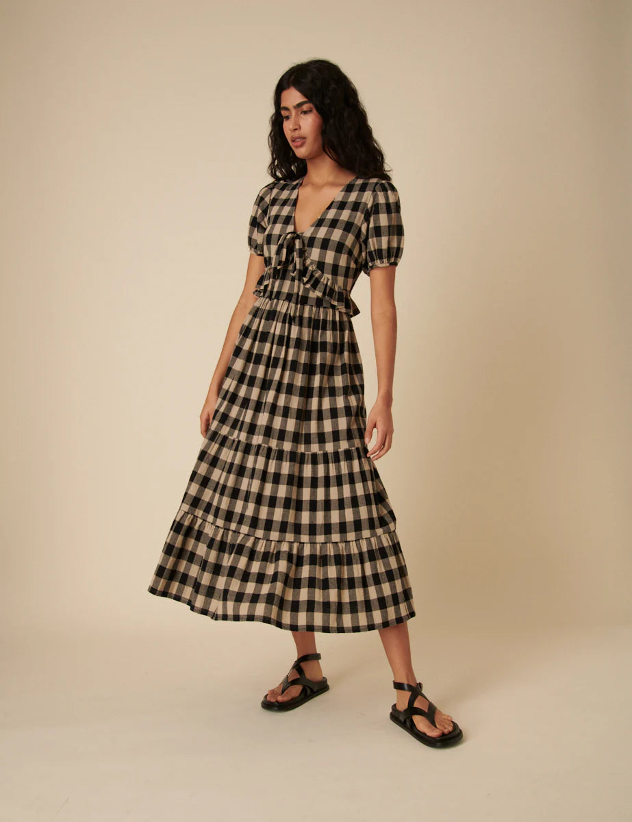 Nobody's Child Black Check Short Sleeve Katie Midi Dress