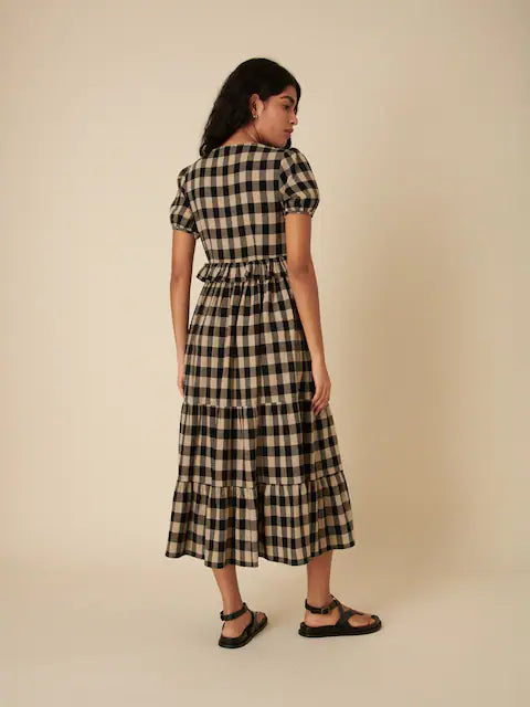 Nobody's Child Black Check Short Sleeve Katie Midi Dress