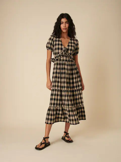 Nobody's Child Black Check Short Sleeve Katie Midi Dress