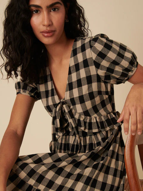 Nobody's Child Black Check Short Sleeve Katie Midi Dress