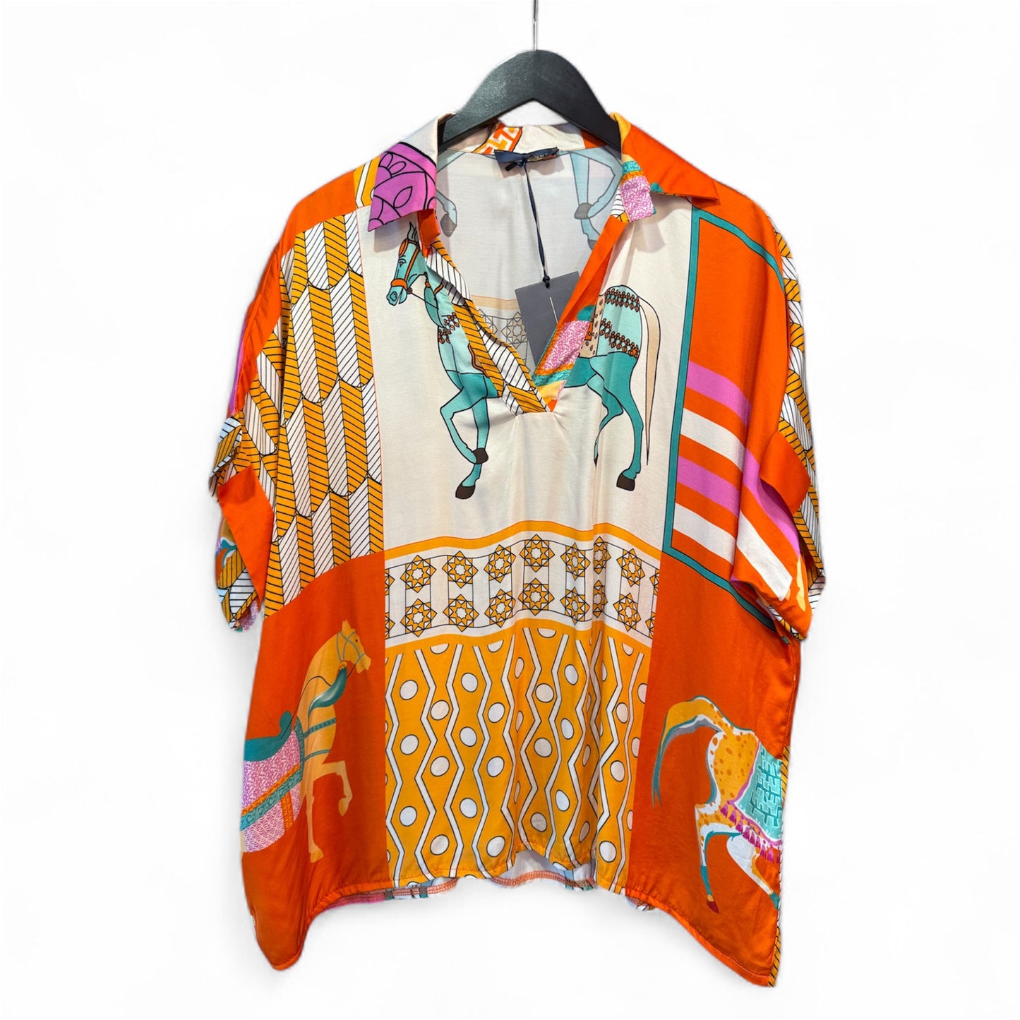 Cecile Wang Orange ‘Hermes’ Style Horse Tunic and Trousers