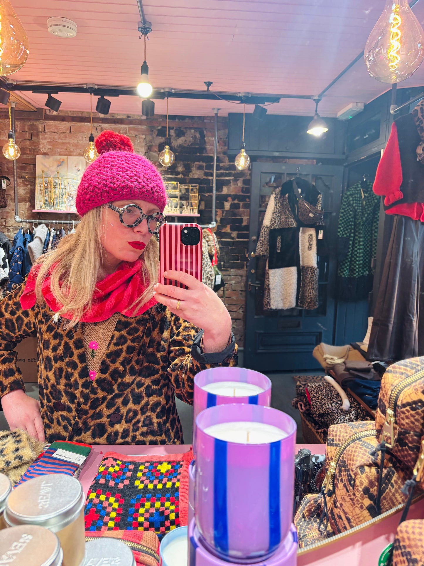 Gilly B Bobble Hat Pink/Red