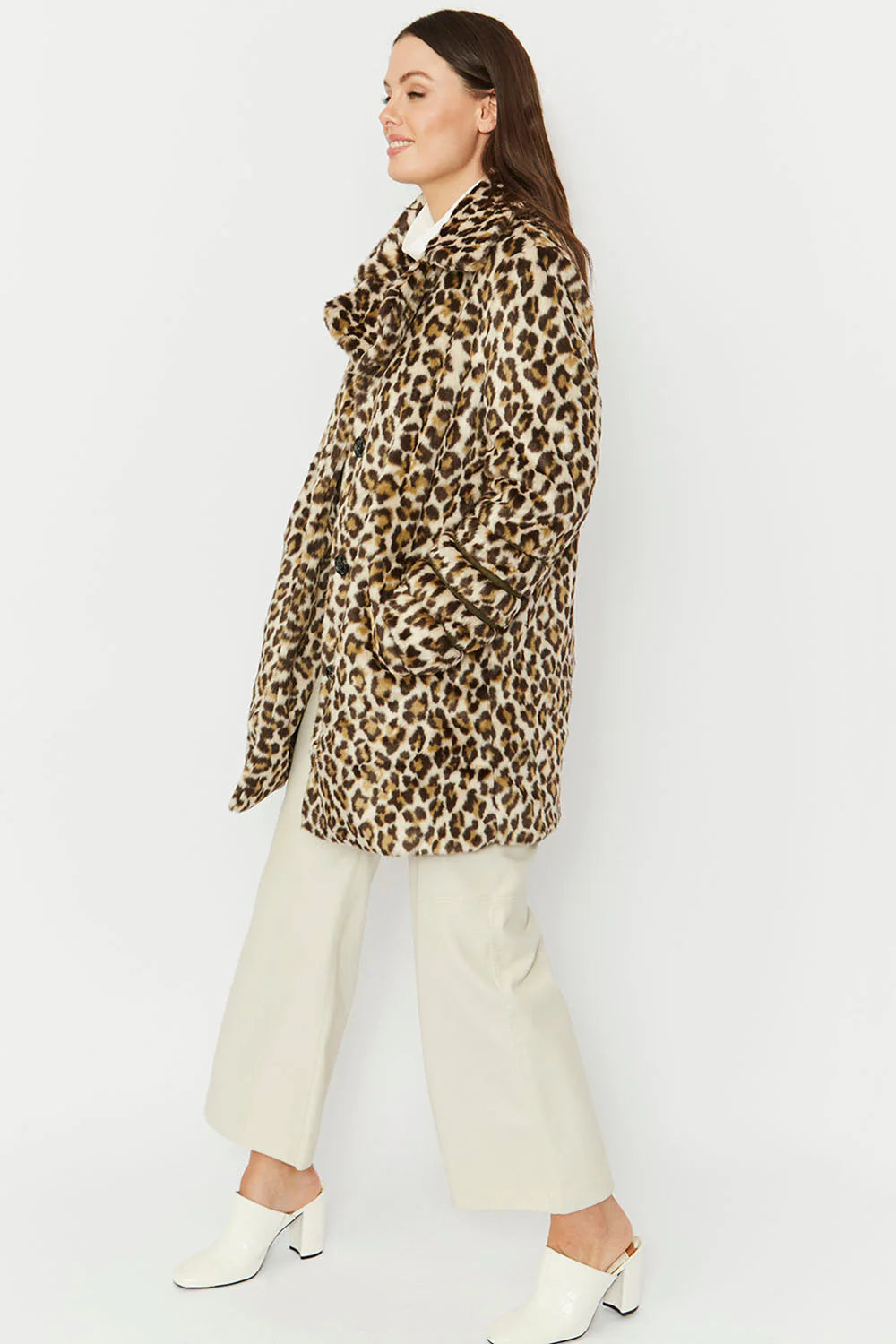 Jayley Faux fur animal print midi coat