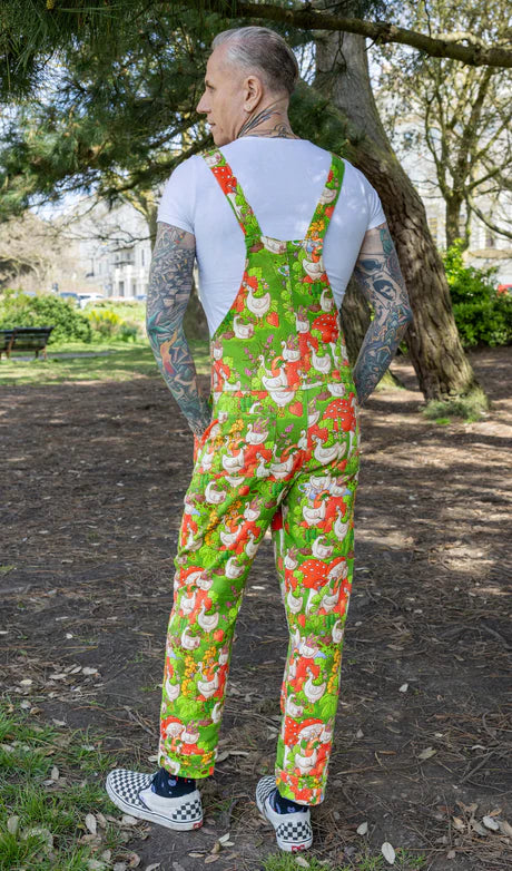 Run & Fly mushroom in the geese garden stretch twill dungarees