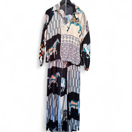 Cecile Wang Black ‘Hermes’ Style Horse Long Sleeve Tunic and Trousers