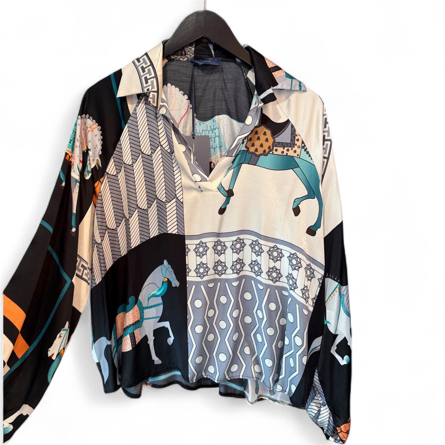Cecile Wang Black ‘Hermes’ Style Horse Long Sleeve Tunic and Trousers