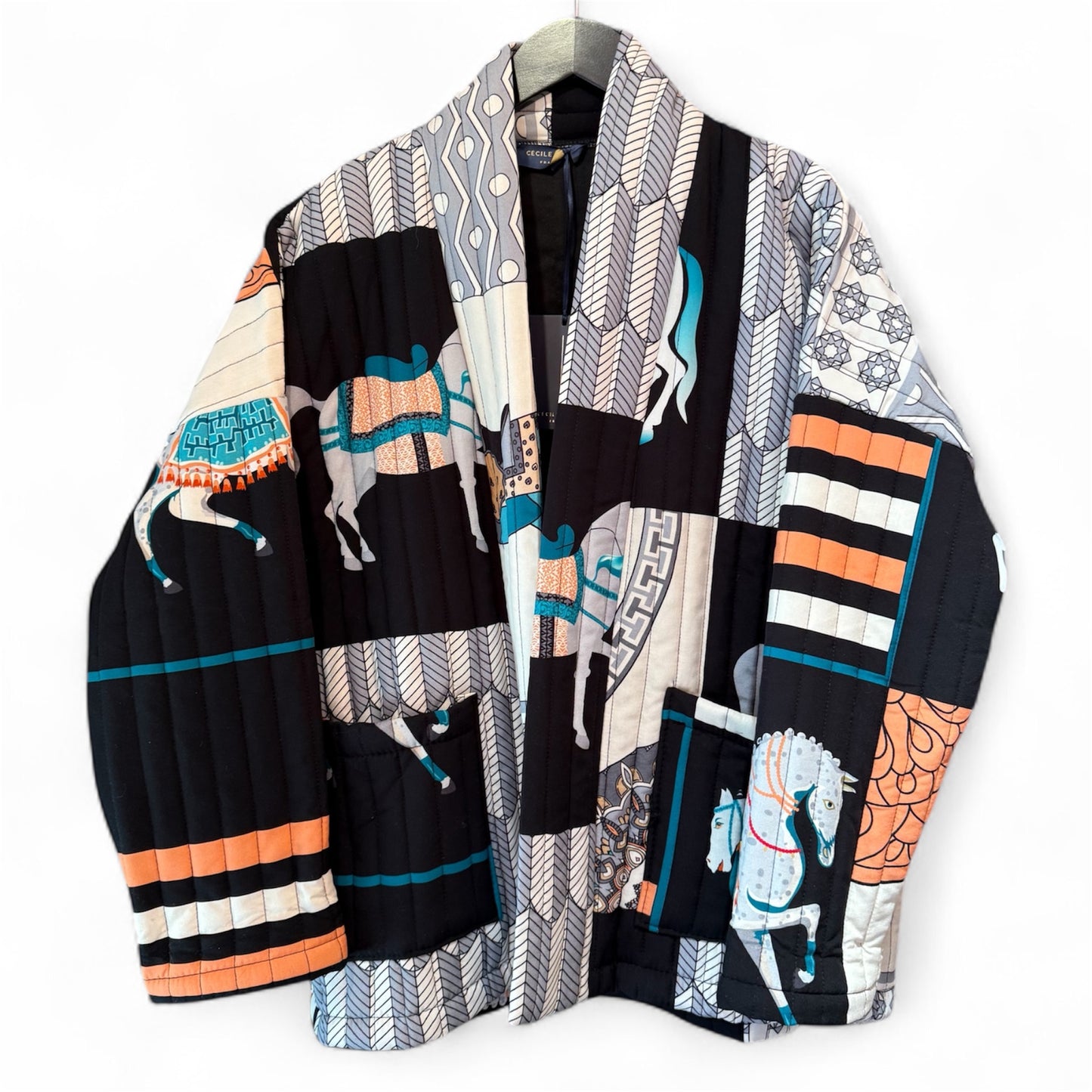 Cecile Wang Black Quilted Horse Print Jacket