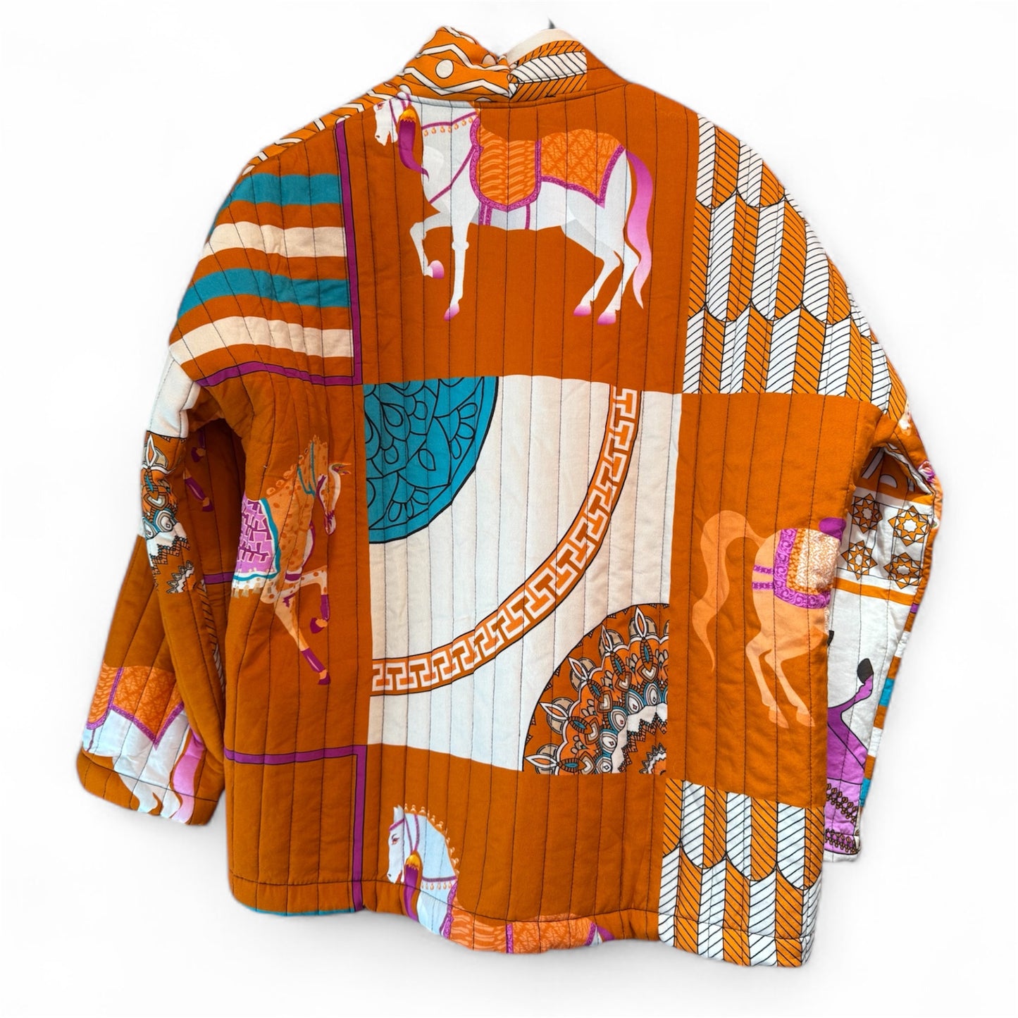 Cecile Wang Pumpkin Quilted Horse Print Jacket