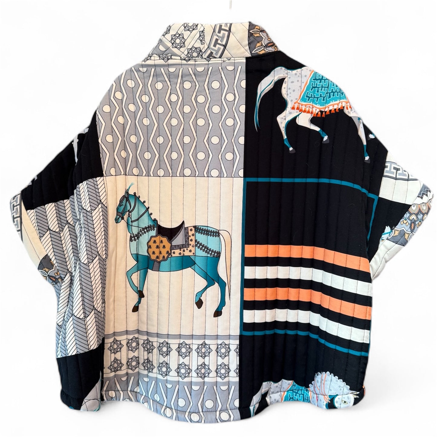 Cecile Wang Black Quilted Kimono Horse Print Jacket