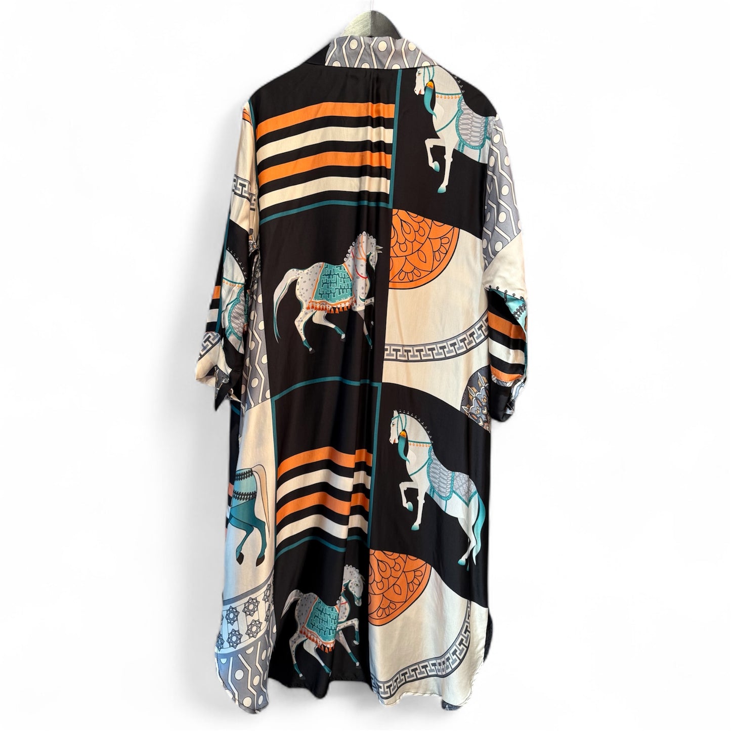 Cecile Wang Black ‘Hermes’ Style Long Sleeve Horse Dress