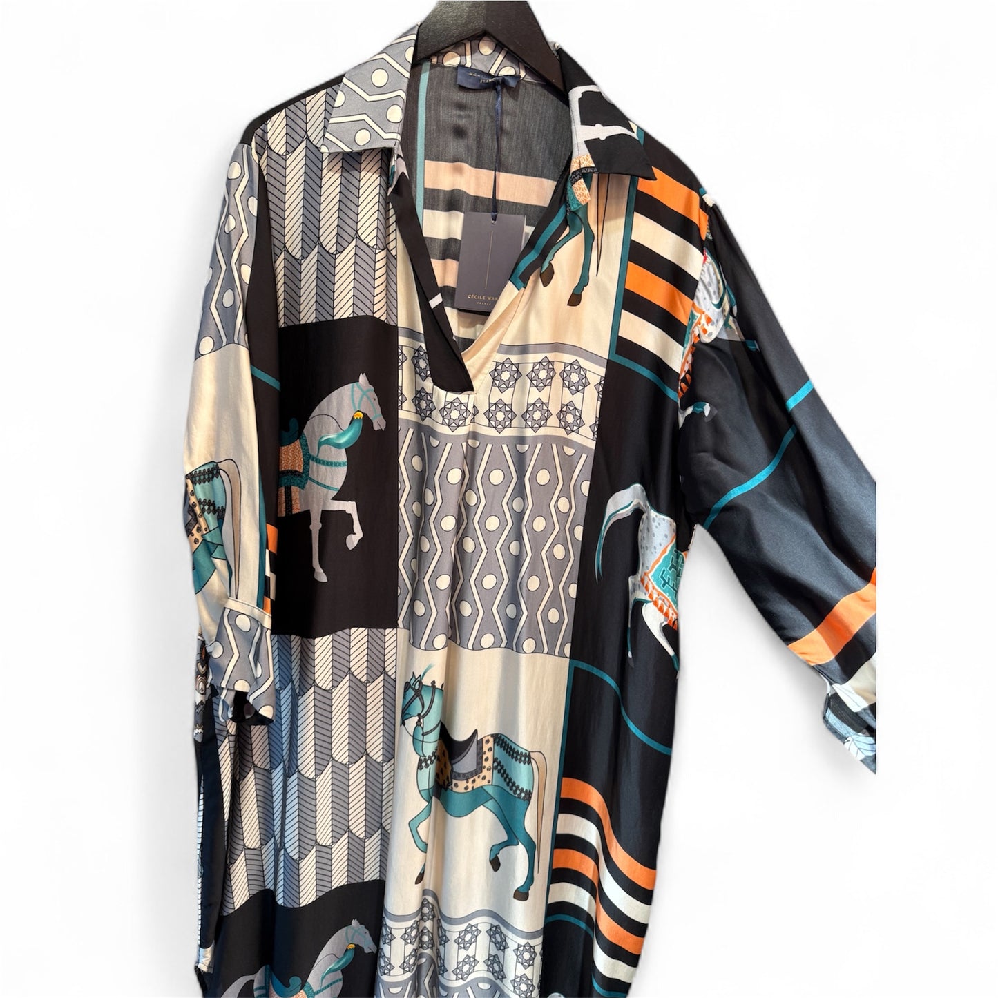 Cecile Wang Black ‘Hermes’ Style Long Sleeve Horse Dress
