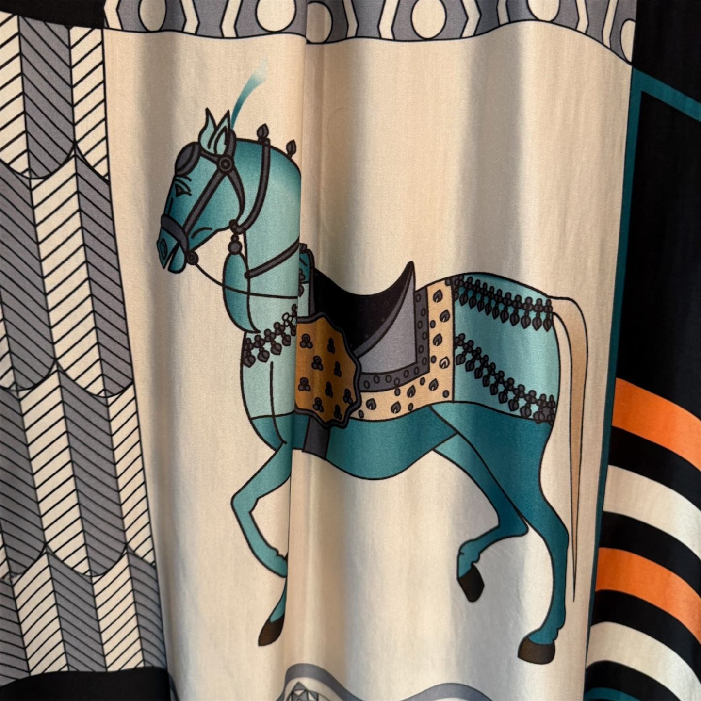 Cecile Wang Black ‘Hermes’ Style Long Sleeve Horse Dress