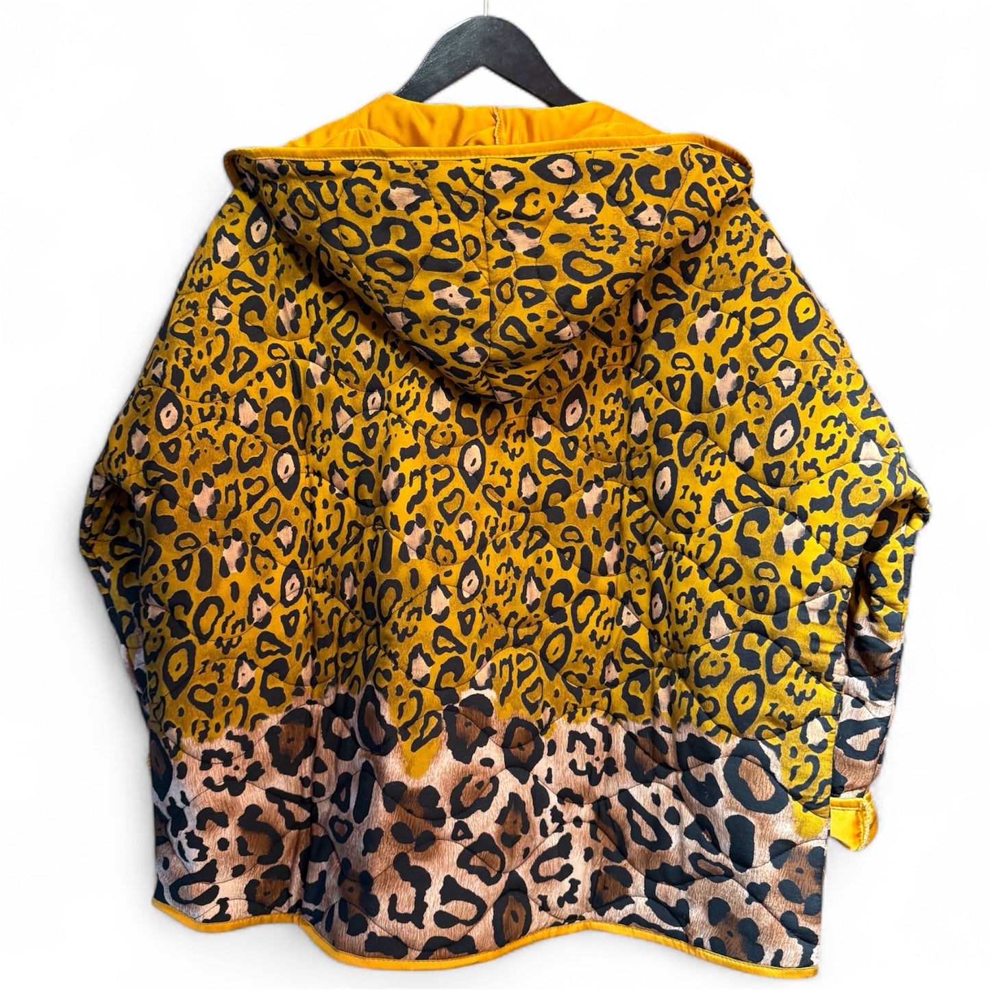 Cecile Wang Mustard Leopard Print Quilted Jacket with Hood