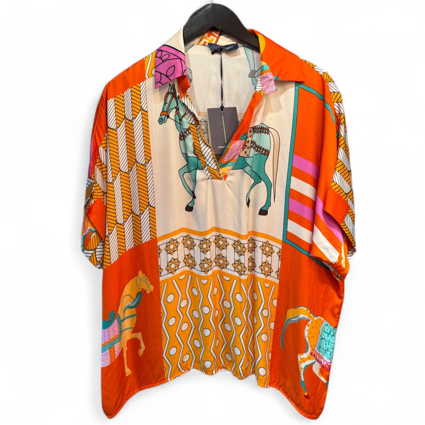 Cecile Wang Orange ‘Hermes’ Style Horse Tunic and Trousers