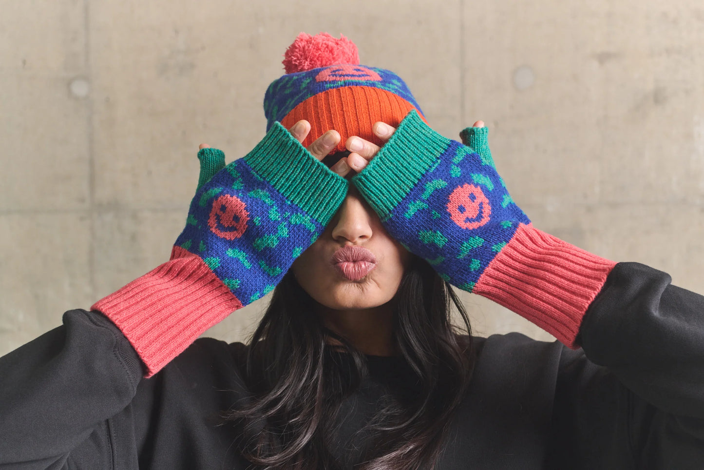 Smiley Wool Bobble Hat