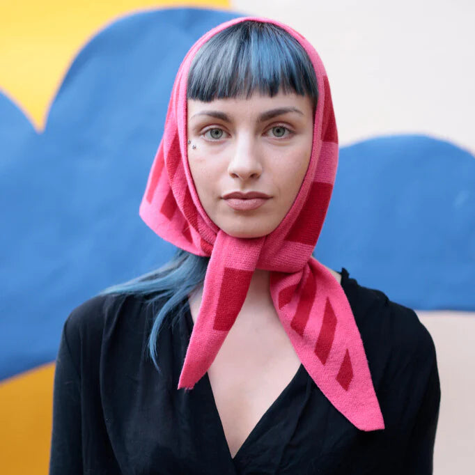 Pink & Red Stripe Wool Triangle Scarf