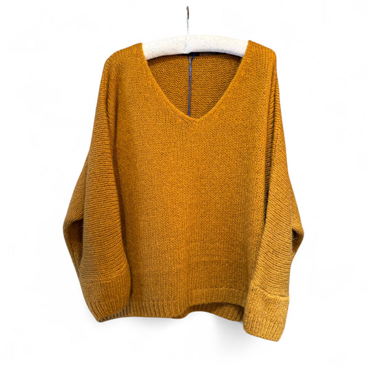 Made In Italy V-Neck Mohair Jumper in Soft Rust