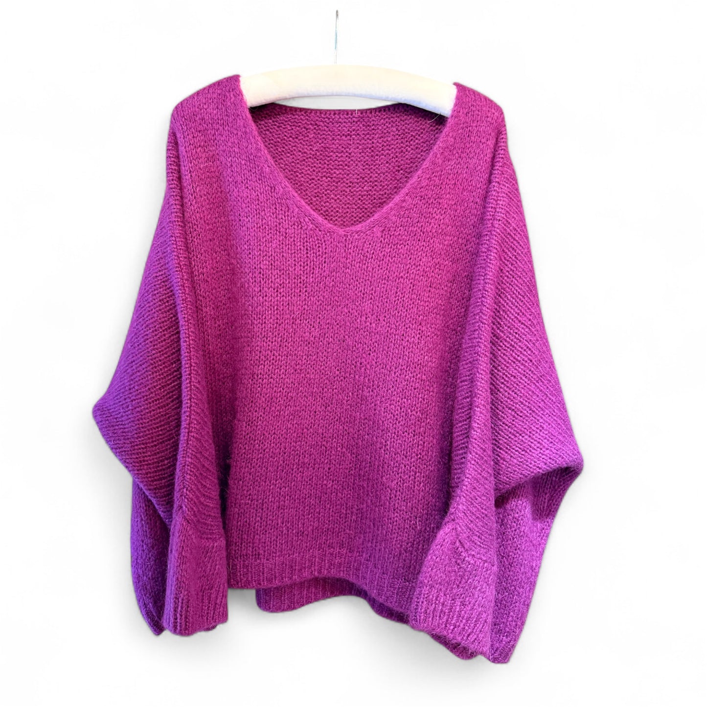 Made In Italy V-Neck Mohair Jumper in Midnight Purple