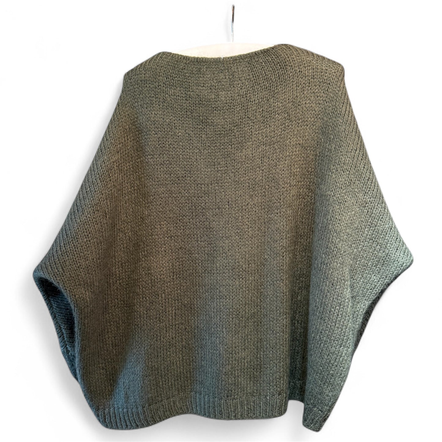 Made In Italy V-Neck Mohair Jumper in Dark Khaki