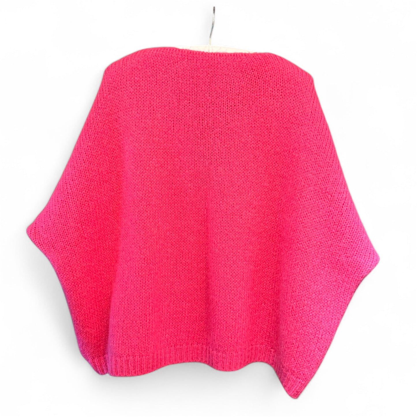 Made In Italy V-Neck Mohair Jumper in Neon Pink