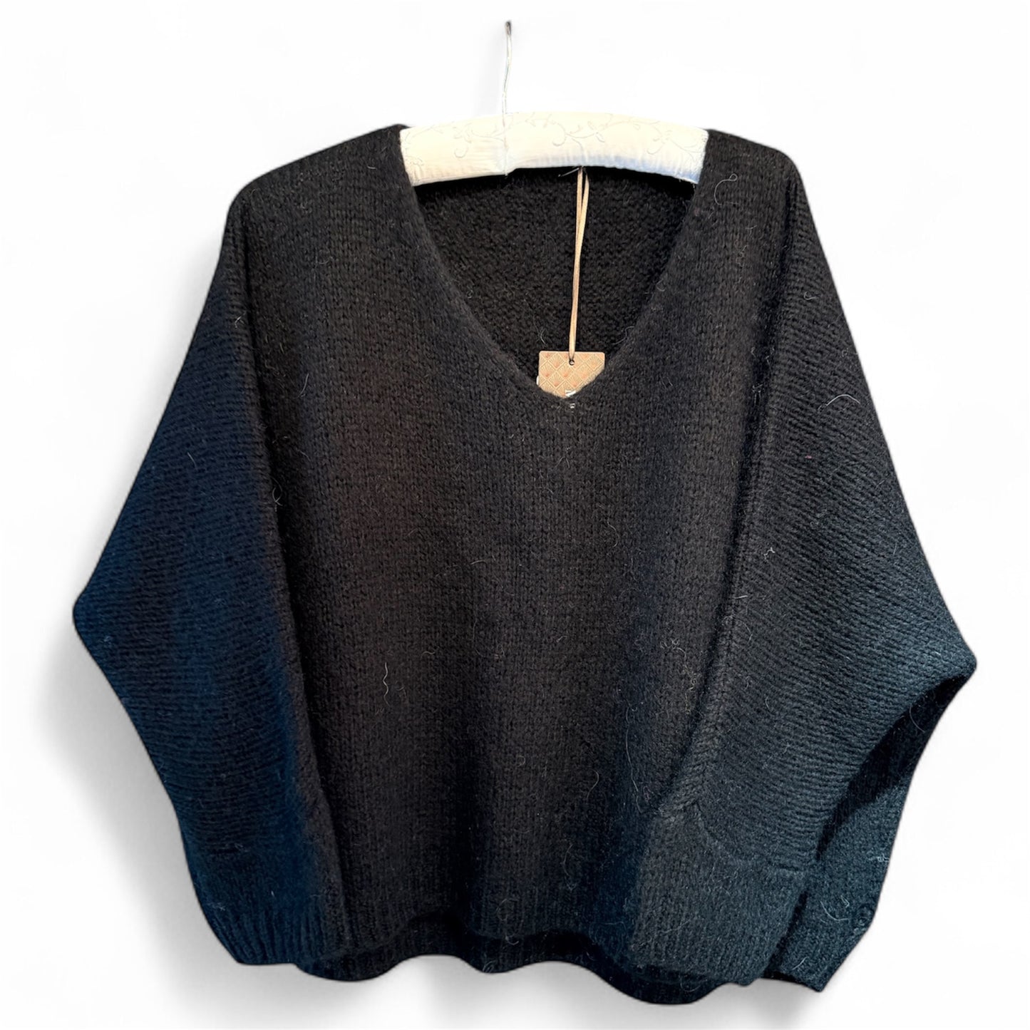 Made In Italy V-Neck Mohair Jumper in Black