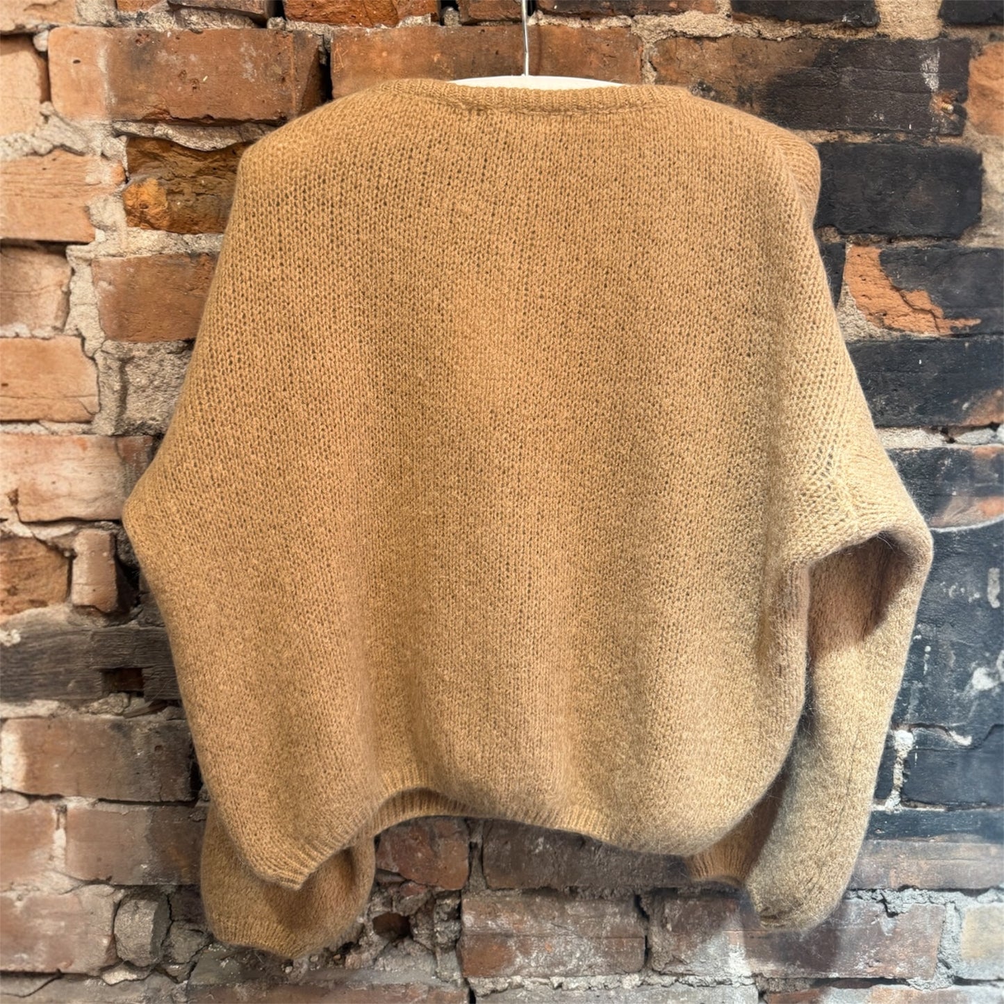 Made In Italy Crewneck Cardigan in Camel