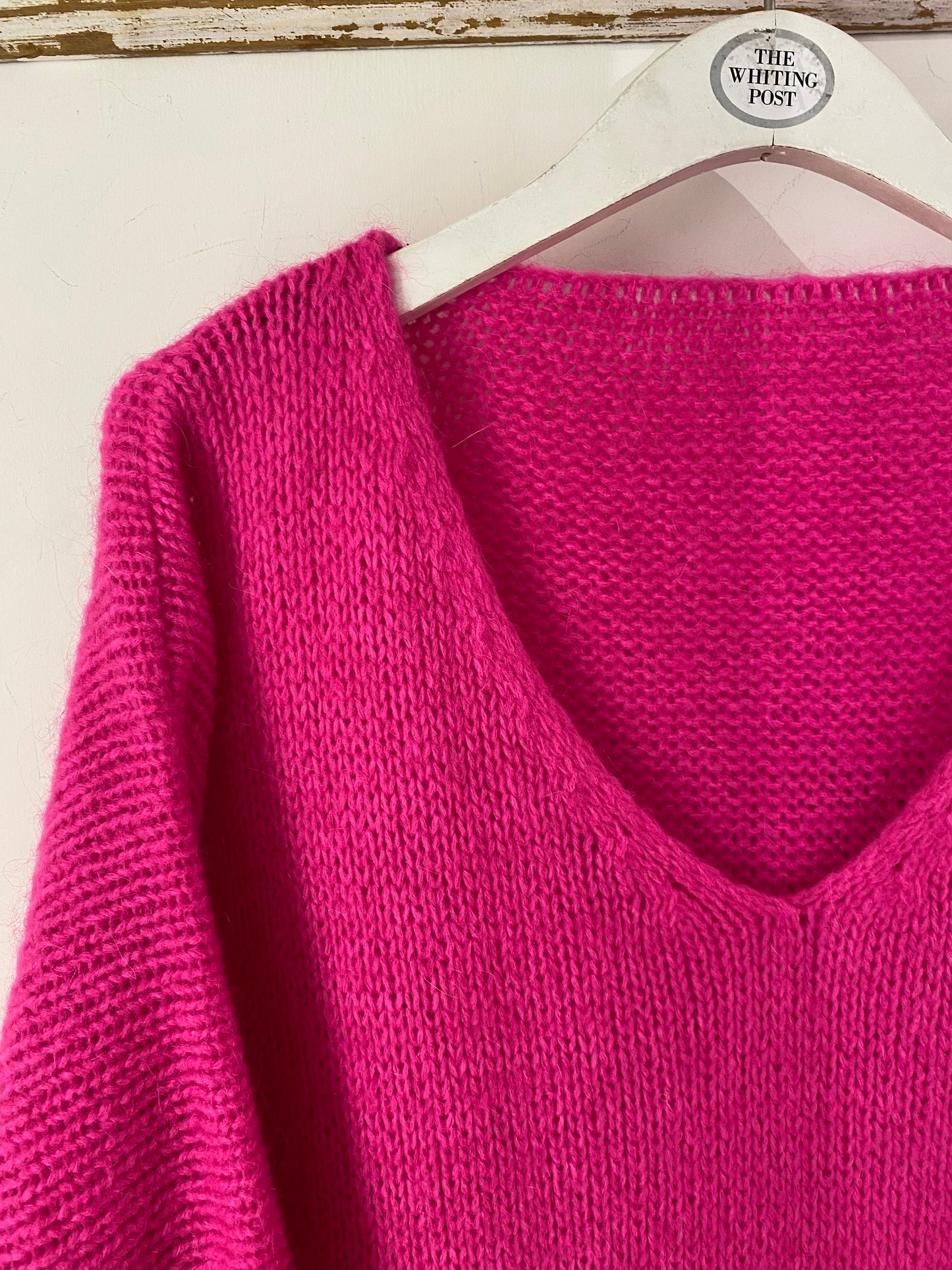Italian collection mohair v-neck jumper -Fuchsia
