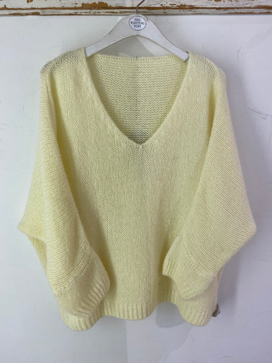 Italian collection mohair v-neck jumper - lemon yellow