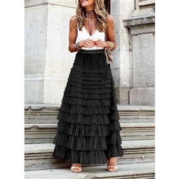 Last true angel maxi tiered frilled skirt in black