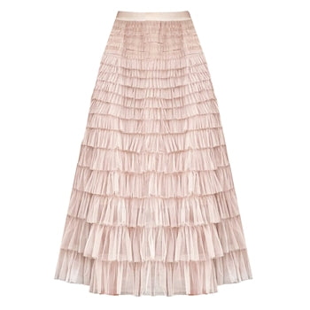 Last true angel maxi tiered frilled skirt in dusky pink