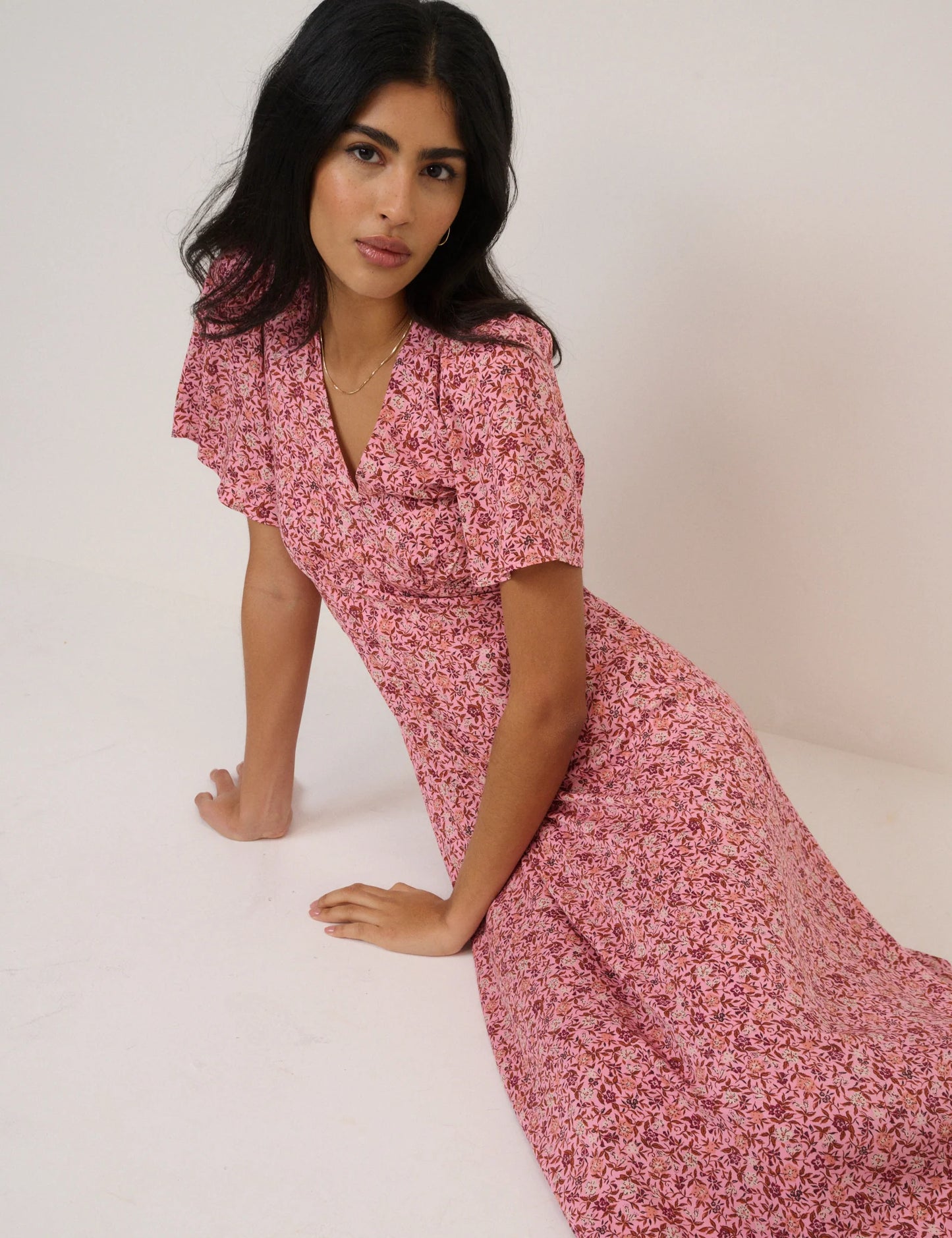 Nobody's Child Pink Floral Atlas Midi Dress